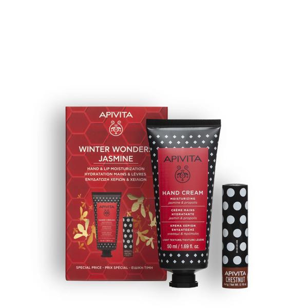 Apivita set krema za ruke jasmin i lip balm kesten